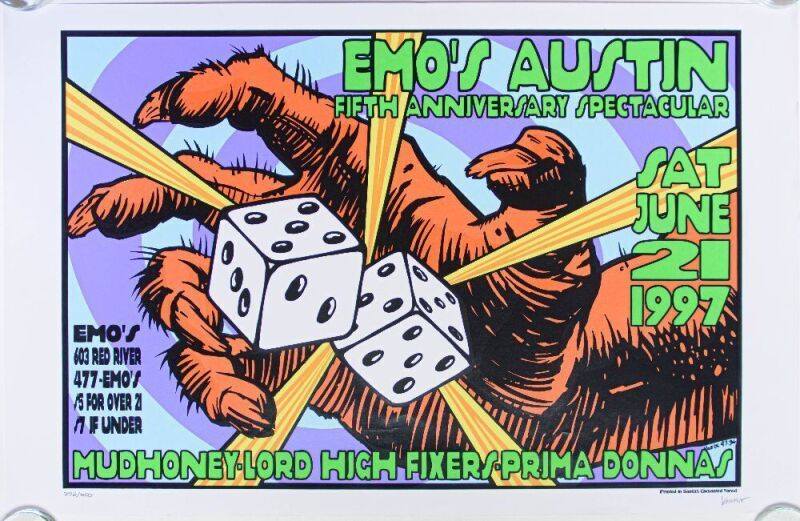 1997 Frank Kozik Mudhoney Emo's 5th Anniversary Spectacular LE Signed Kozik Poster Near Mint 85