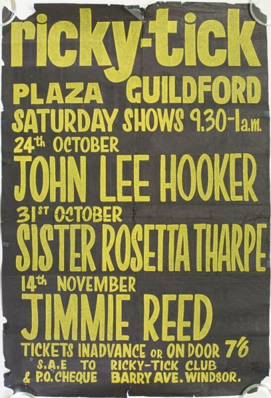 1964 John Lee Hooker Sister Rosetta Tharpe Jimmie Reed Ricky-Tick Plaza Guildford UK Poster Fine 55