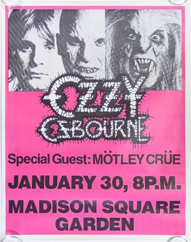 1984 Ozzy Osbourne Motley Crue Madison Square Garden New York Poster Near Mint 85