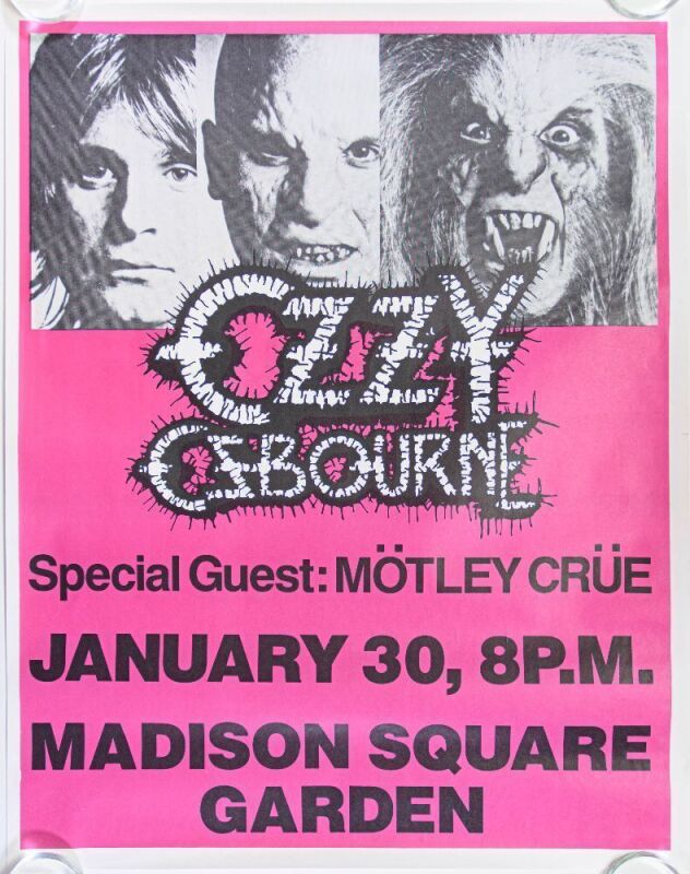 1984 Ozzy Osbourne Motley Crue Madison Square Garden New York Poster Near Mint 85