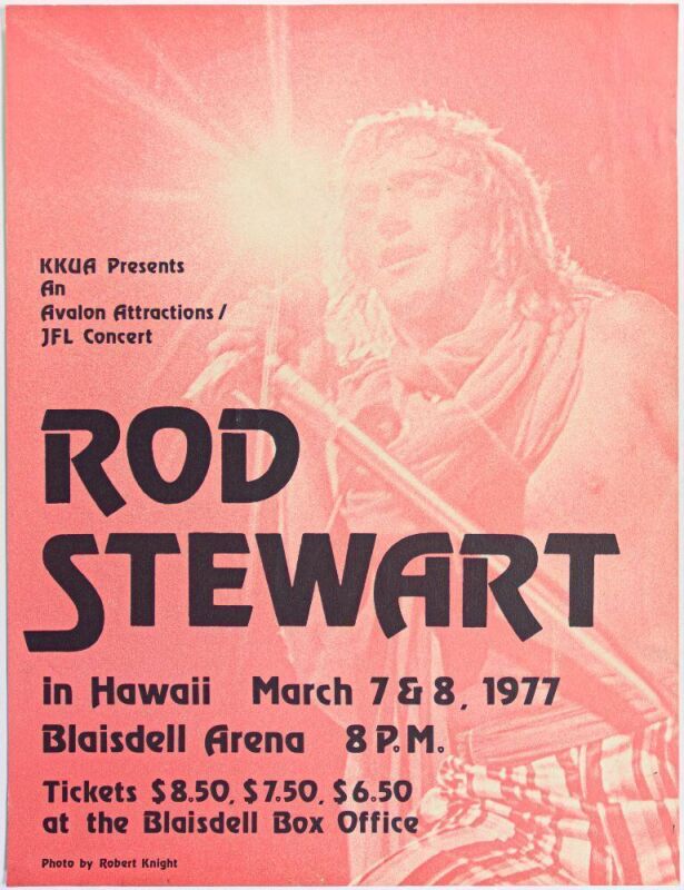 1977 Rod Stewart Blaisdell Arena Honolulu Poster Excellent 77
