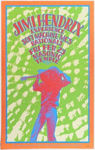 1968 G/G-680223A Jimi Hendrix Masonic Temple Detroit Commemorative RP1 Poster Excellent 73