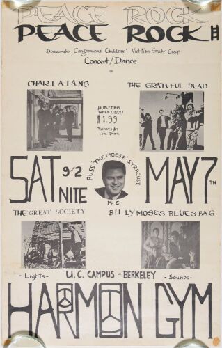 1966 Grateful Dead Harmon Gymnasium UC Berkeley Peace Rock III Poster Extra Fine 65