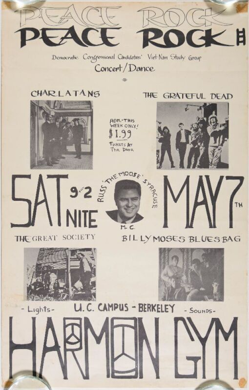1966 Grateful Dead Harmon Gymnasium UC Berkeley Peace Rock III Poster Extra Fine 65