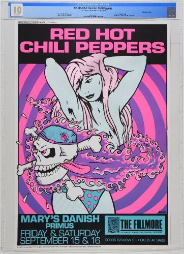 1989 NF-115 Frank Kozik Red Hot Chili Peppers Primus The Fillmore Poster CGC 10