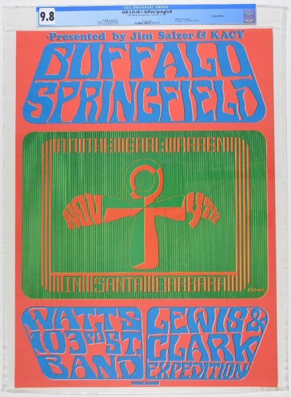 1967 AOR-3.39 Buffalo Springfield Earl Warren Santa Barbara Poster CGC 9.8