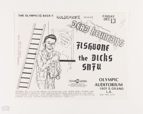 1985 Dead Kennedys Fishbone The Dicks The Olympic Auditorium Los Angeles Handbill Near Mint 89