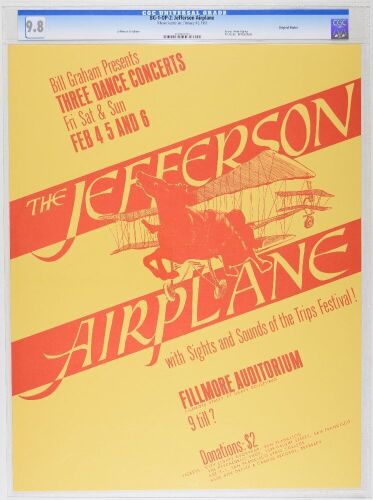 1966 BG-1 Jefferson Airplane Fillmore Auditorium Original Printing Poster CGC 9.8