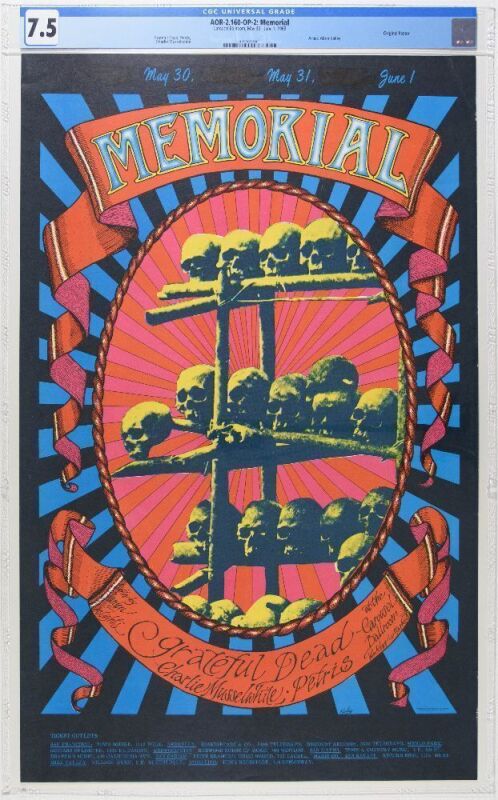 1968 AOR-2.160 Alton Kelley Grateful Dead Charlie Musselwhite Carousel Ballroom Poster CGC 7.5