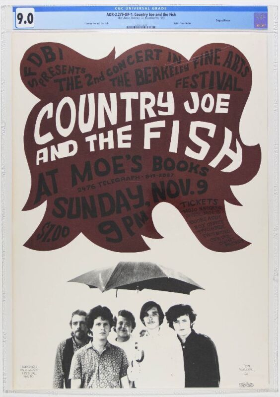 1966 AOR-2.279 Country Joe & The Fish Moe's Books Berkeley Poster CGC 9.0
