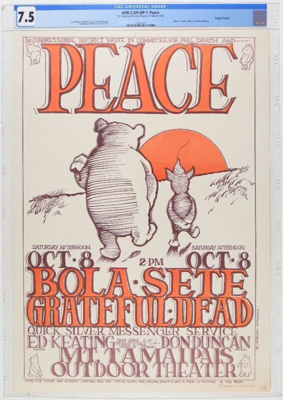 1966 AOR-2.327 Grateful Dead Bola Sete Mt Tamalpais Outdoor Theater Poster CGC 7.5