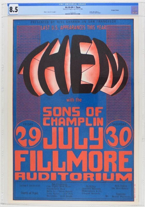 1966 BG-20 Them Van Morrison Fillmore Auditorium Poster CGC 8.5