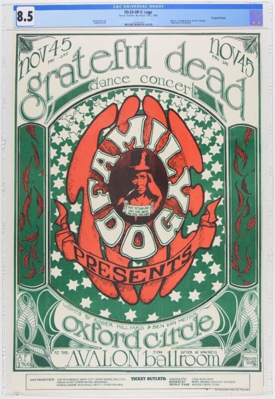 1966 FD-33 Grateful Dead Oxford Circle Avalon Ballroom Poster CGC 8.5