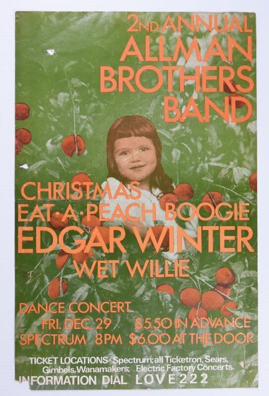 1972 Allman Brothers Band Edgar Winter Philadelphia Spectrum Poster Extra Fine 63
