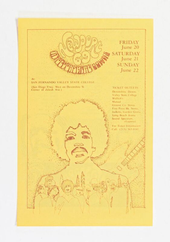 1969 Jimi Hendrix Ike & Tina Turner Steppenwolf Newport Devonshire Downs Handbill Near Mint 87