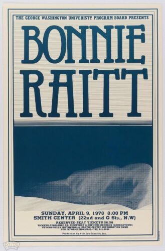 1978 Bonnie Raitt The Smith Center George Washington University Poster Near Mint 87