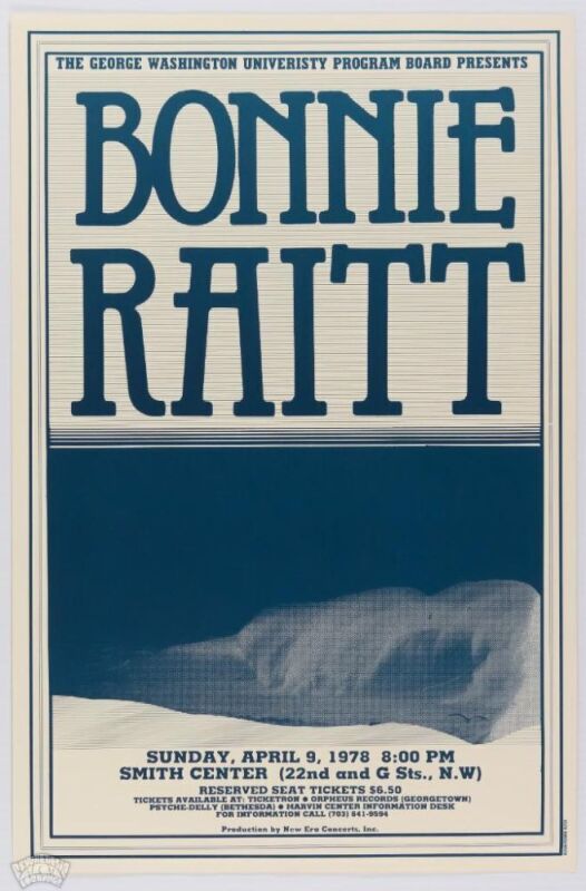 1978 Bonnie Raitt The Smith Center George Washington University Poster Near Mint 87