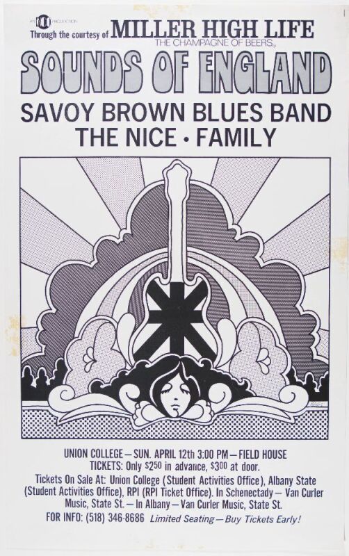 1970 Savoy Brown The Nice The Union College Fieldhouse Albany Poster Extra Fine 65