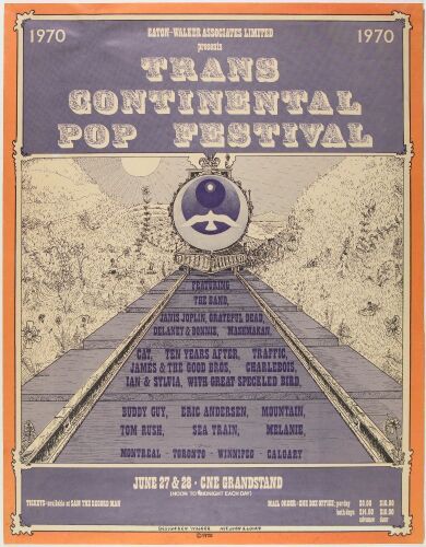 1970 AOR-4.132 The Band Grateful Dead Janis Joplin Festival Express CNE Grandstand Toronto Poster Excellent 73 Restored