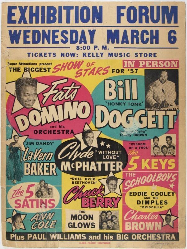 1957 Chuck Berry Fats Domino Bill Doggett Exhibition Forum Vancouver Globe Cardboard Poster Extra Fine 61