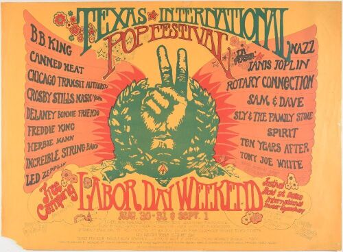 1969 Led Zeppelin Janis Joplin CSNY B.B. King The Texas International Pop Festival Poster Extra Fine 61