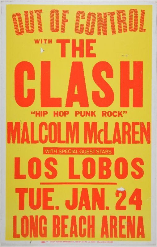 1984 The Clash Los Lobos Long Beach Arena Cardboard Poster Extra Fine 65