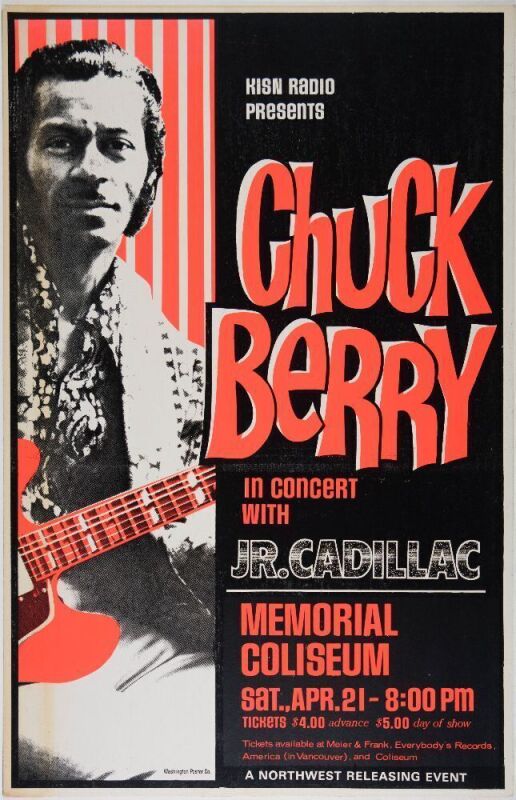 1973 Chuck Berry Portland Memorial Coliseum Cardboard Poster Near Mint 85
