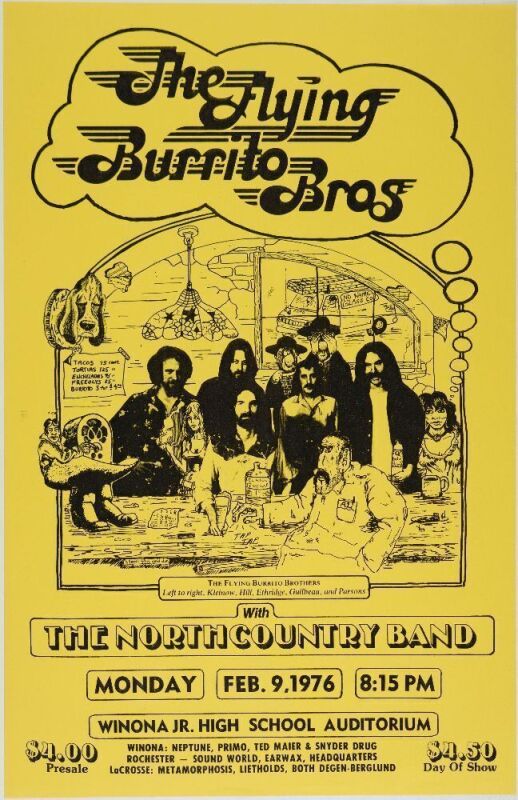 1976 Flying Burrito Brothers Winona Jr High School Auditorium Poster Mint 91