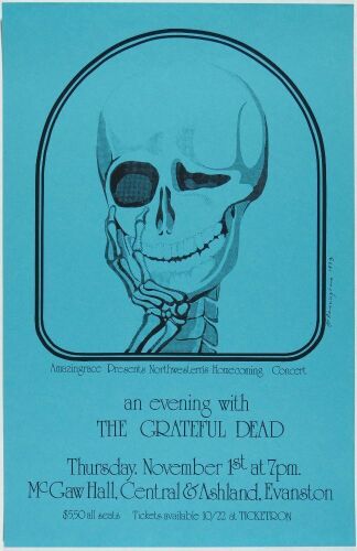 1973 Grateful Dead McGaw Hall Northwestern University Evanston Poster Near Mint 89