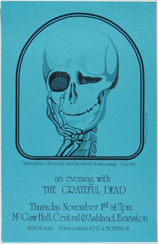 1973 Grateful Dead McGaw Hall Northwestern University Evanston Poster Near Mint 89