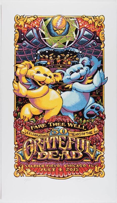 2015 AJ Masthay Grateful Dead Fare Thee Well Soldier Field LE Signed Masthay Poster Mint 95