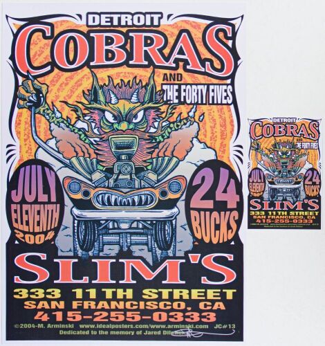 2004 Mark Arminski The Detroit Cobras Slim's Signed Arminski Poster & Card Near Mint 89