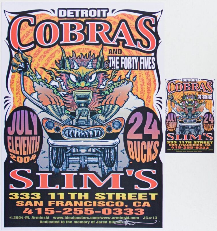2004 Mark Arminski The Detroit Cobras Slim's Signed Arminski Poster & Card Near Mint 89