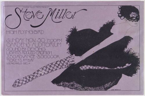 1969 Steve Miller High Flying Bird Gardens Auditorium Vancouver Handbill Excellent 70