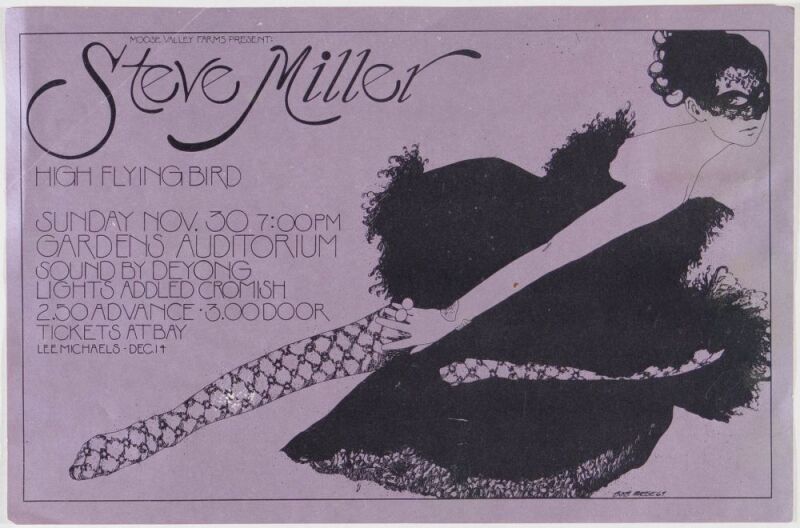 1969 Steve Miller High Flying Bird Gardens Auditorium Vancouver Handbill Excellent 70