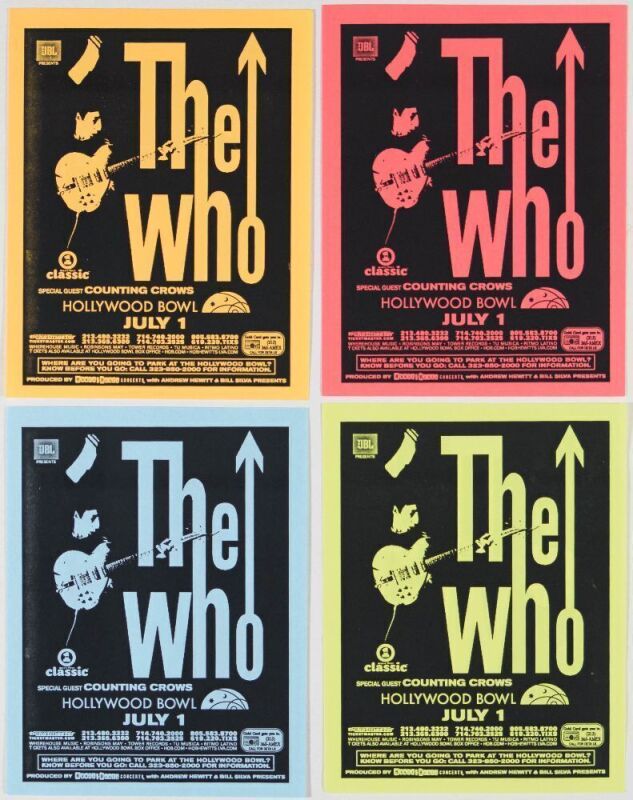 2000 Lot of 4 The Who Hollywood Bowl Handbills Near Mint 89