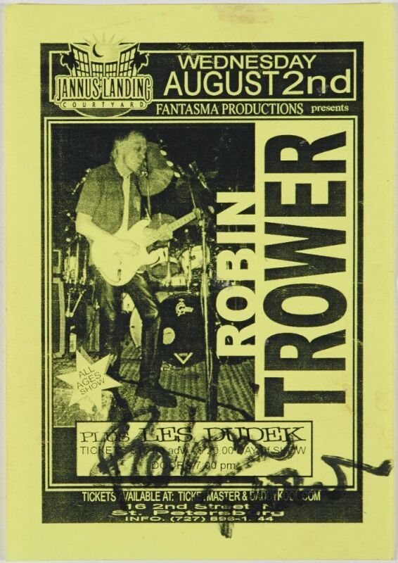 2000 Robin Trower Jannus Landing Signed Trower Handbill Excellent 71