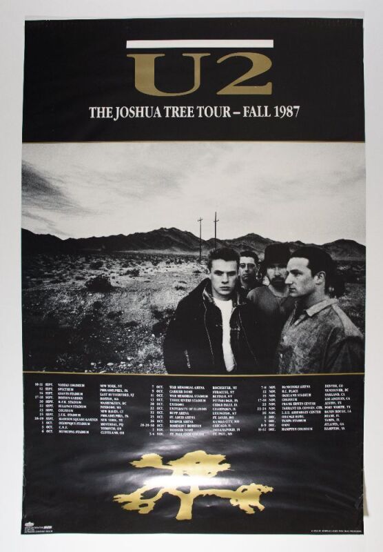 1987 U2 The Joshua Tree Fall Tour Merch Poster Excellent 73