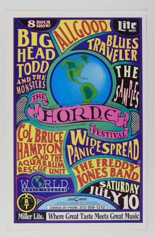 1993 Blues Traveler Widespread Panic The Second Annual HORDE Festival Chicago Poster Excellent 79