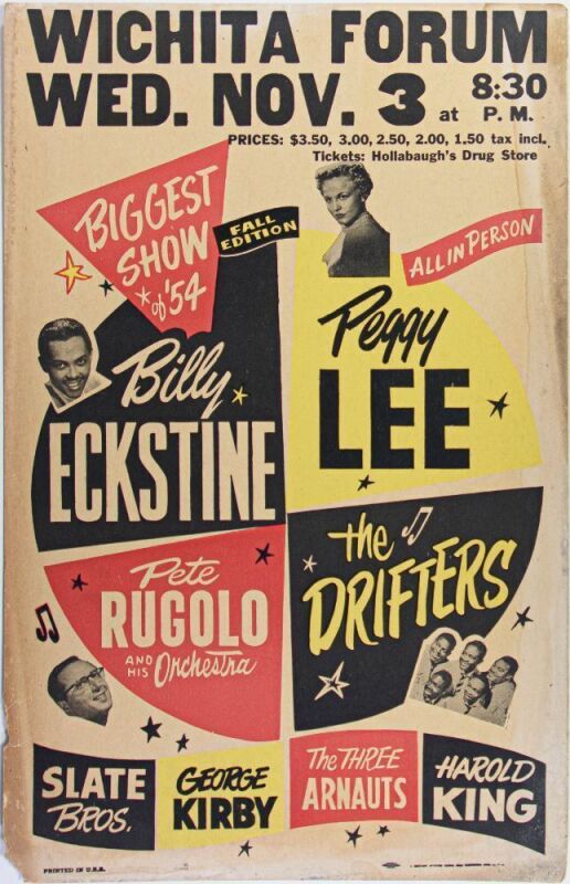 1954 Peggy Lee Billy Eckstine The Drifters The Wichita Forum Cardboard Poster Extra Fine 65