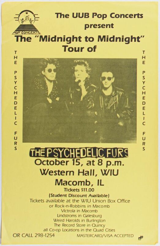 1986 The Psychedelic Furs Western Illinois University Macomb Poster Extra Fine 67