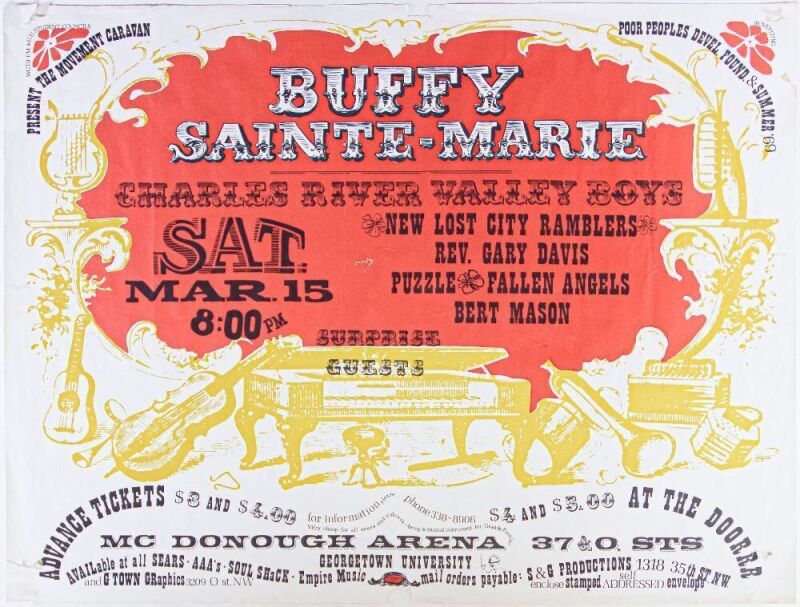 1969 Buffy Sainte-Marie McDonough Arena Georgetown University Washington DC Poster Extra Fine 63