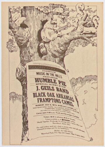 1973 Humble Pie J Geils Band Waterford Park Outdoor Amphitheatre Chester WV Handbill Mint 91