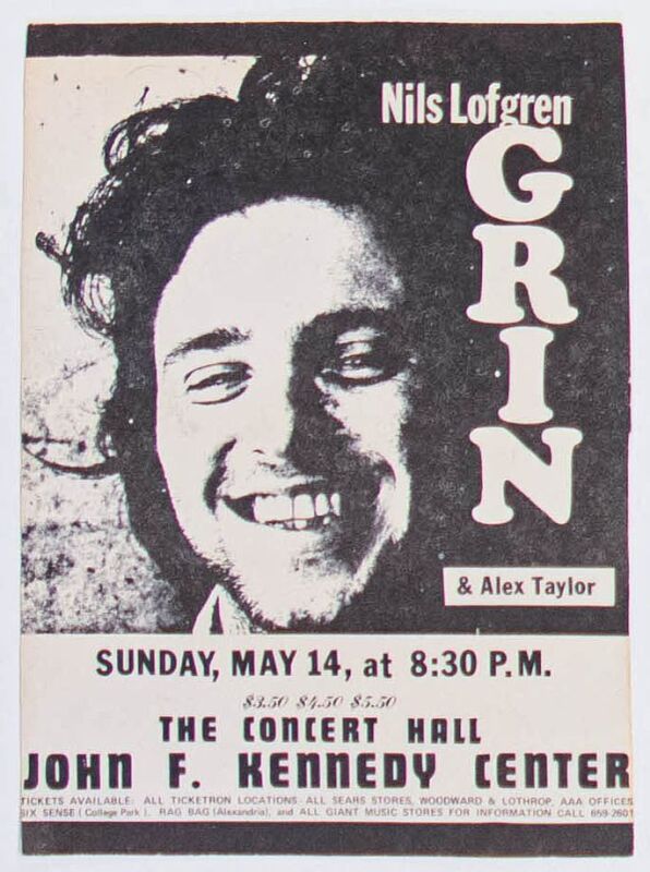 1972 Nils Lofgren Grin The Kennedy Center Washington DC Handbill Excellent 77