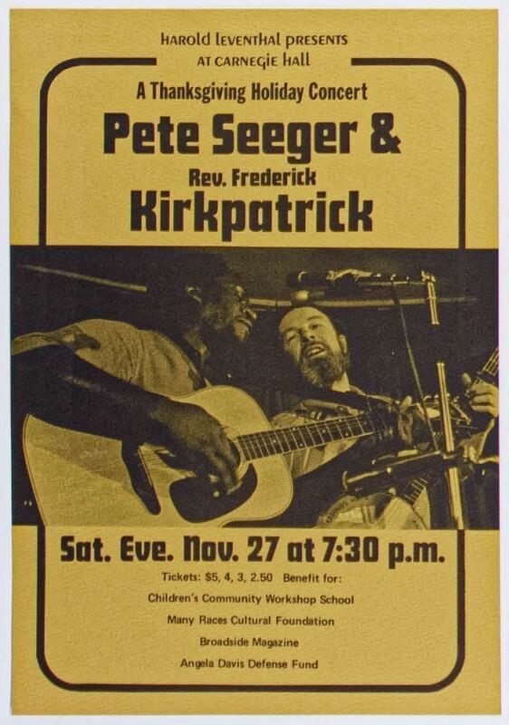 1971 Pete Seeger Rev. Fredrick Kirkpatrick Carnegie Hall New York Handbill Mint 93