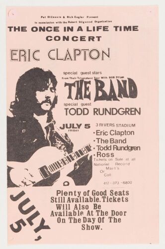 1974 Eric Clapton The Band Todd Rundgren Three Rivers Stadium Pittsburgh Handbill Extra Fine 69 Trimmed