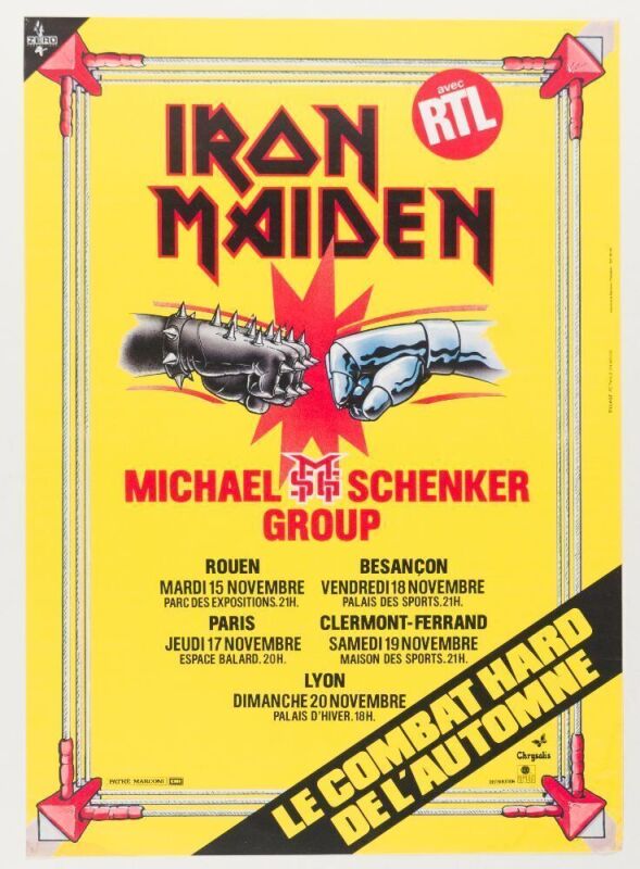 1983 Iron Maiden The Michael Schenker Group France Tour Poster Extra Fine 65