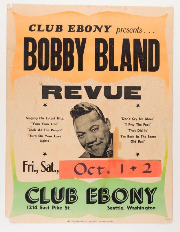 1965 The Bobby Blue Bland Revue The Ebony Club Seattle Tilghman Press Cardboard Poster Extra Fine 61