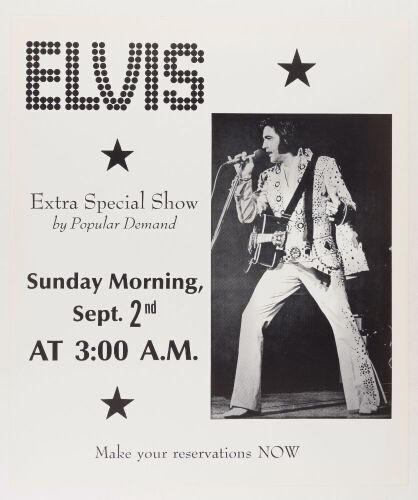 1973 Elvis Presley 3AM Hilton Hotel Las Vegas Concert Poster Mint 91 with Ed Bonja Letter of Authenticity