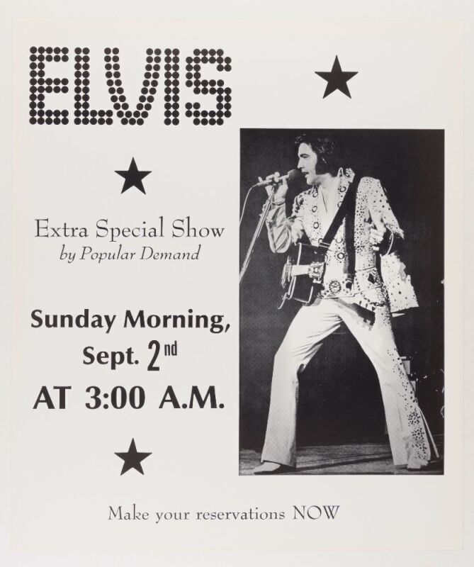1973 Elvis Presley 3AM Hilton Hotel Las Vegas Concert Poster Mint 91 with Ed Bonja Letter of Authenticity